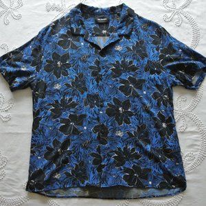 The Kooples Black Blue Floral Button Camp Shirt Men's Large